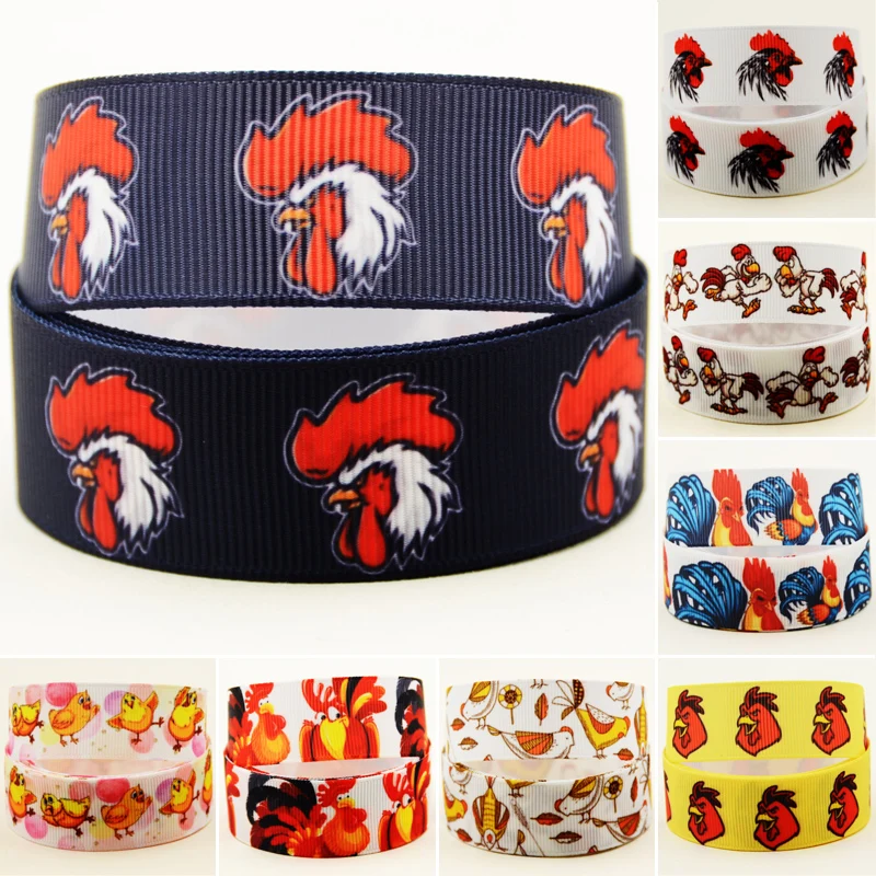 

22mm 25mm 38mm 75mm Chicken cartoon printed Grosgrain Ribbon party decoration 10 Yards satin ribbons