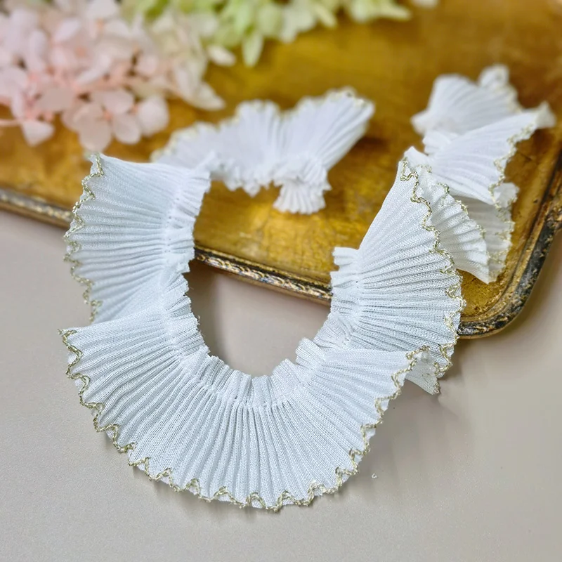 Lace Fabric Lace Ribbon Lace Garment Accessories Lace Sewing Supplies Chiffon Lace Fabric Lace Decoration Lace Accessories Lace Sewing Accessories Clothing Accessories 18-color Chiffon Folds Dog Teeth Gold Thread Border Lace DIY Clothes Hat Home Textile Ornaments Multi-purpose Sewing Accessories