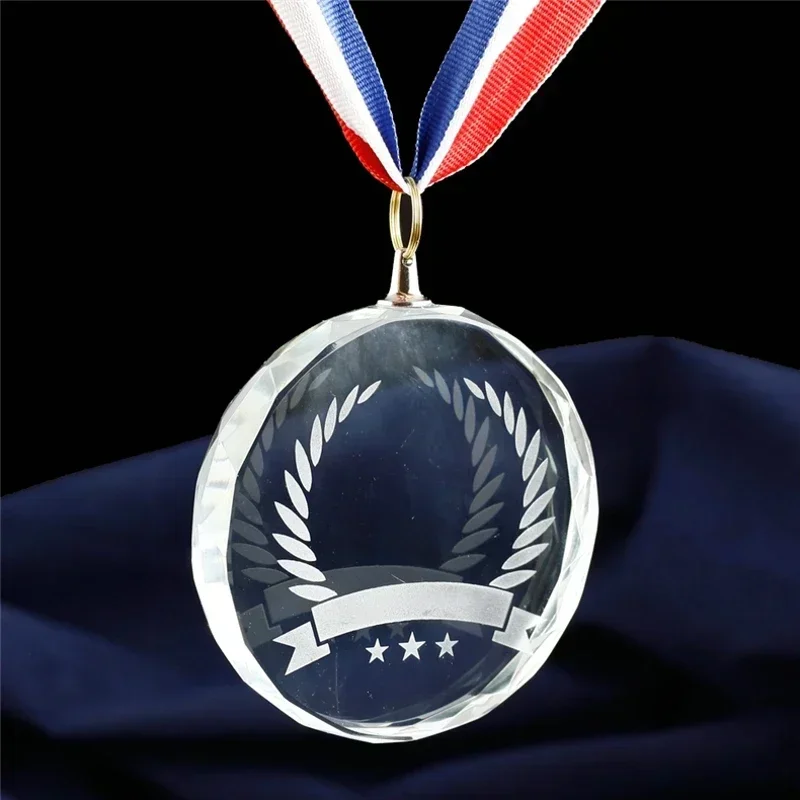 Crystal Glass Medals Sport Souvenirs Honor Medal School Competition for Children Free Customized Printed Engraved Logo Award