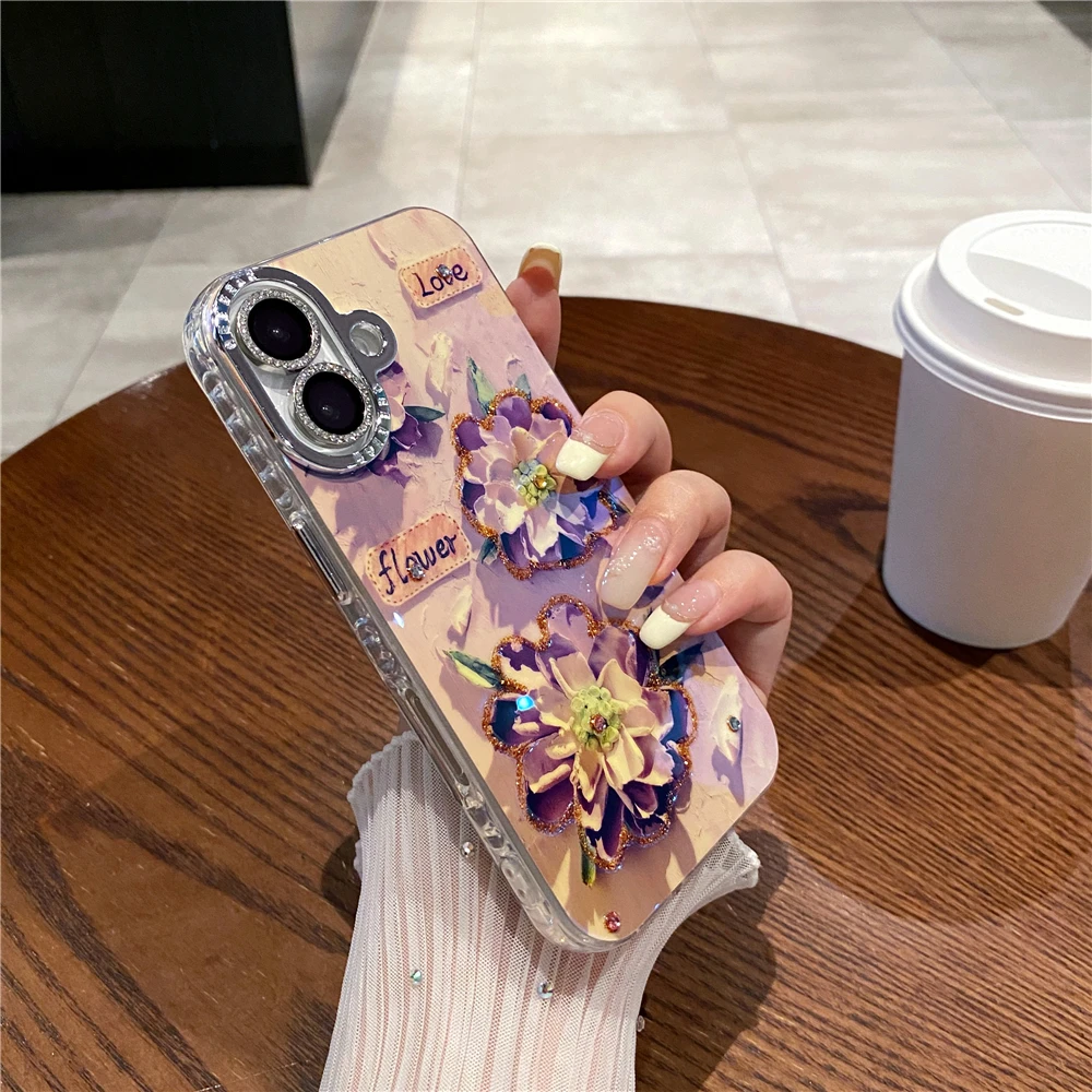 Colorful Blu-ray Diamond Flower Phone Case For Iphone Models_voghion.com