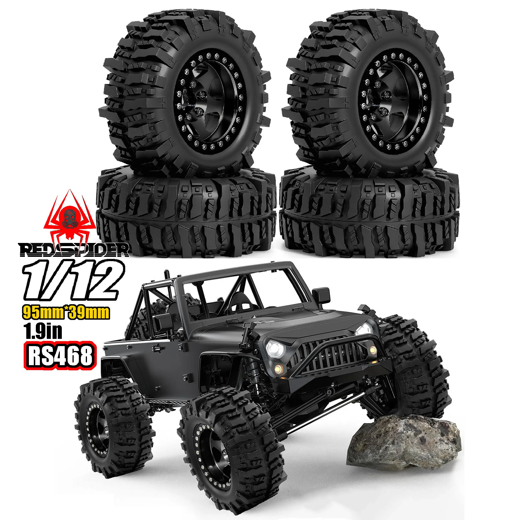 1.9in metal Wheels 95mm off-road Tires Black TRX6 Wheel Classic ...