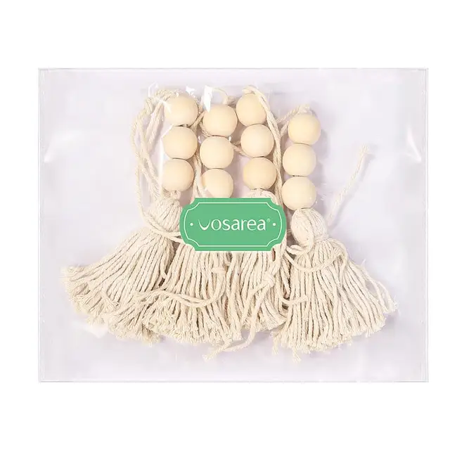 Set Di 4 Nappine Decorative In Legno E Cotone - Per Maniglie, Armadi, Zaini - Stile Bohémien - Foto 5