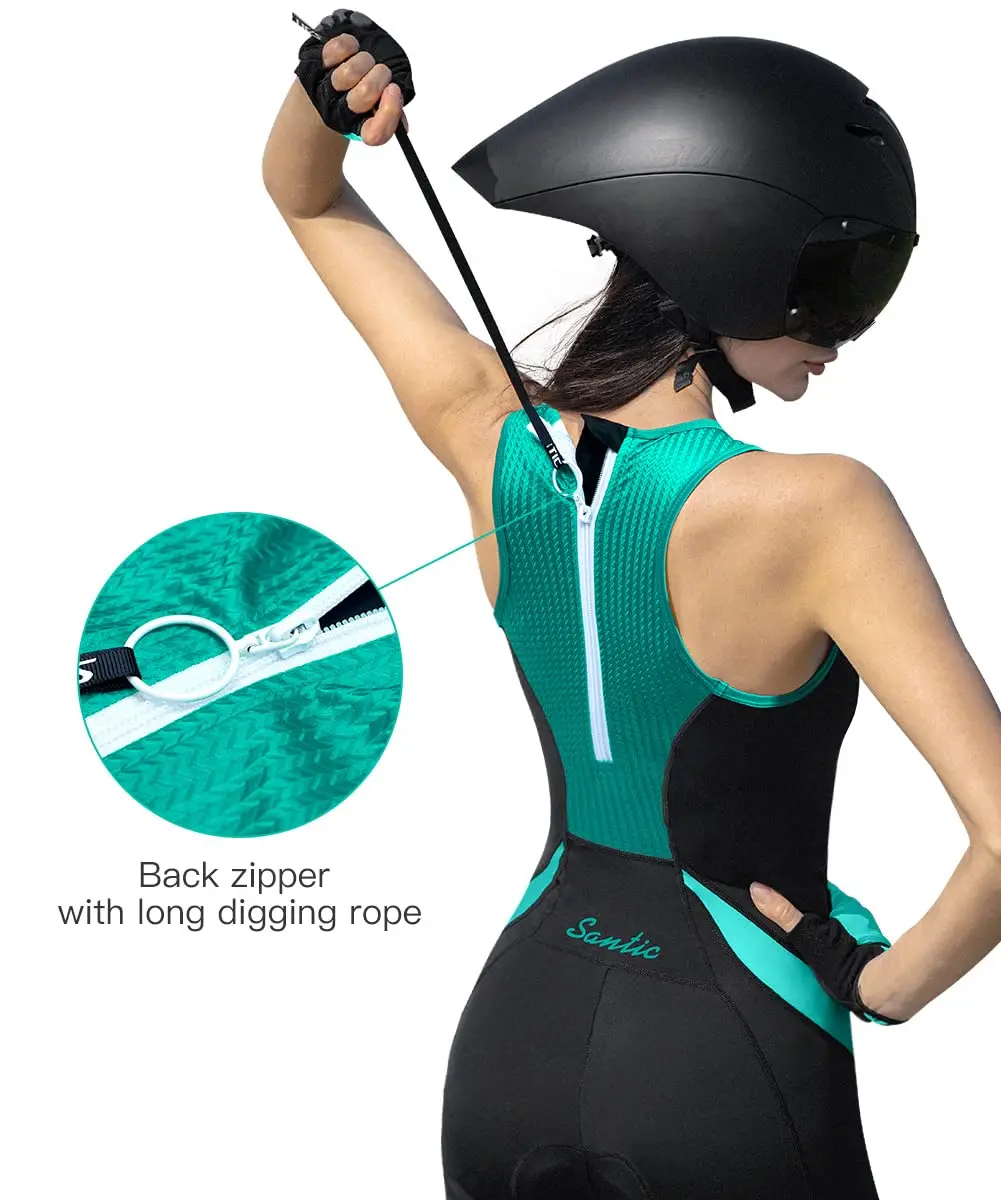 Santic Women's Triathlon Cycling Suits Sleeveless Sponge Padded Quick-Drying for Running Swimming triathlon cycling suit