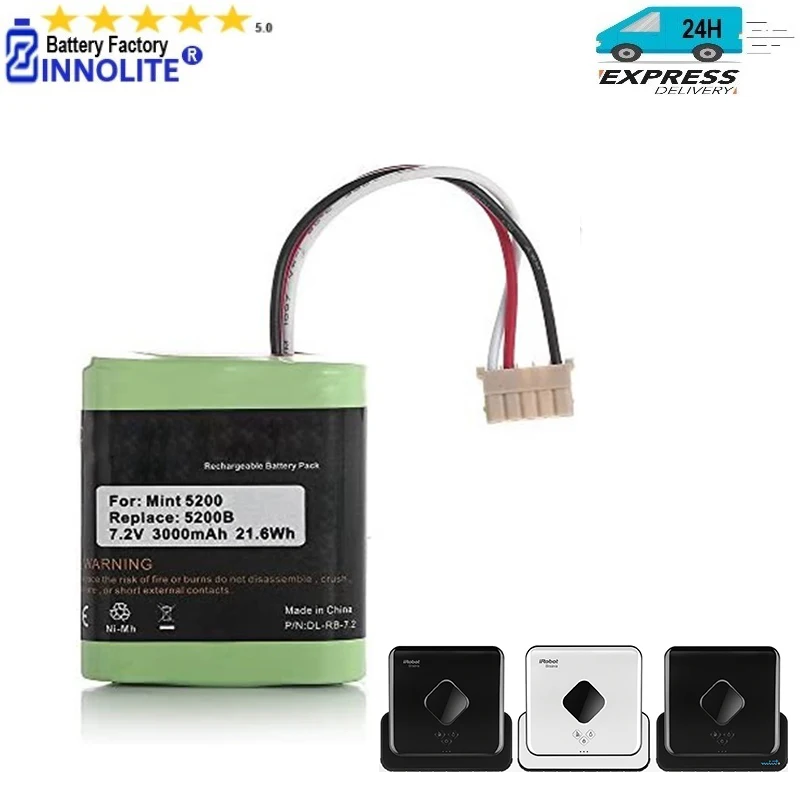 

Real Capacity 3000mAh 7.2V NiMH Replacement Battery for iRobot Braava 380, 380T, 390T, Mint 5200, 5200B, 5200C Vacuum Cleaner