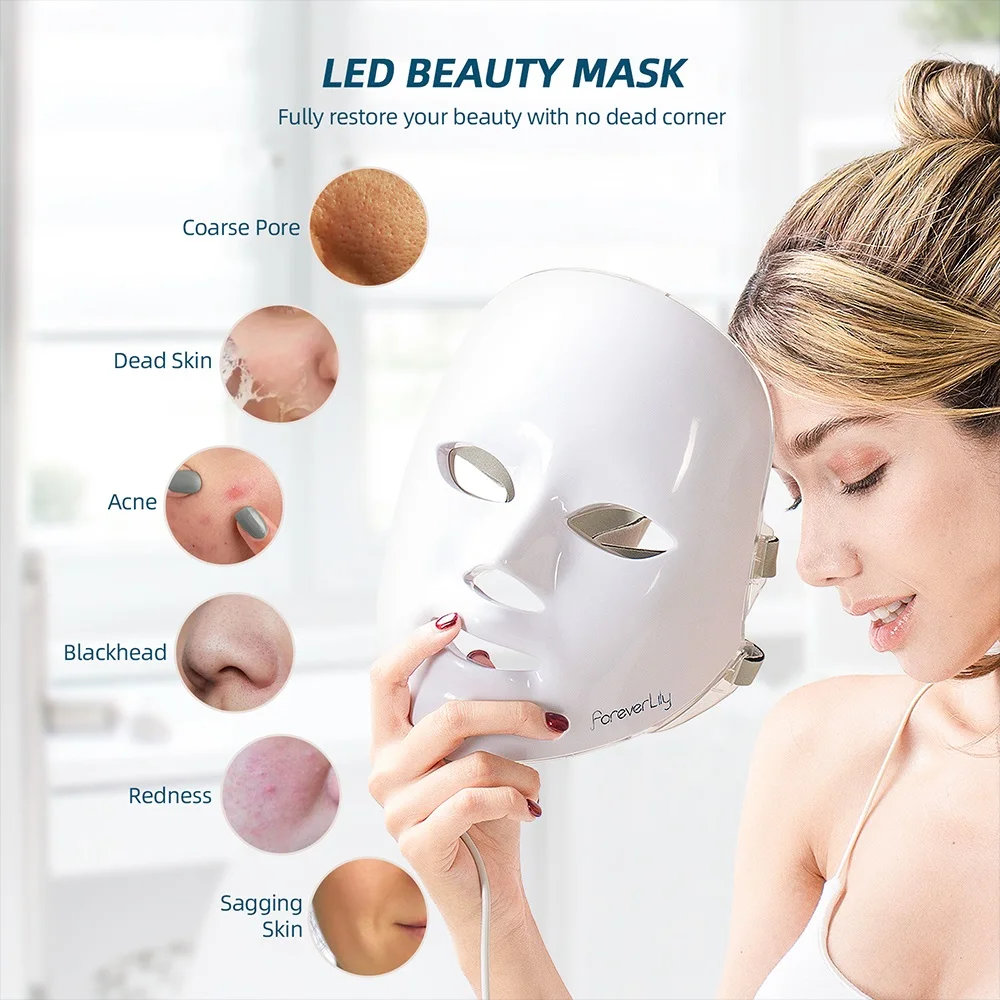 7 Colors LED Facial Mask Foreverlily Minimalism Photon Therapy Anti-Acne Wrinkle Removal Skin Rejuvenation Face Skin Care Tools led facial mask