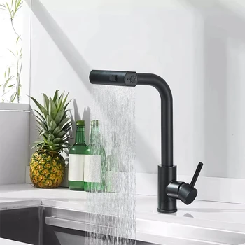 Rubinetto da cucina spazzolato/nero estraibile girevole cascata spruzzatore lavello miscelatore rubinetto rubinetto in nichel spazzolato 1