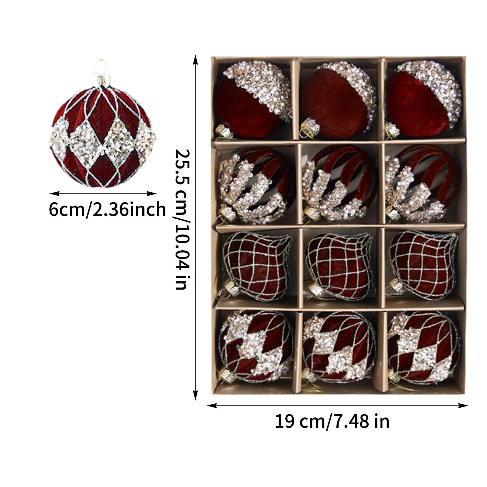 Christmas Ball Ornaments 12 Pieces Modern Art Rhinestone Flocked Balls For Christmas Tree For Home Wall Living Room House Indoor