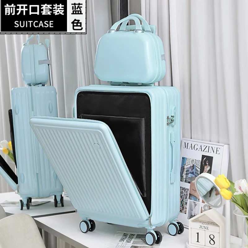 New front pocket Rolling luggage set women trolley suitcase men fashion spinner brand luggage travel bag with handbag travel luggage