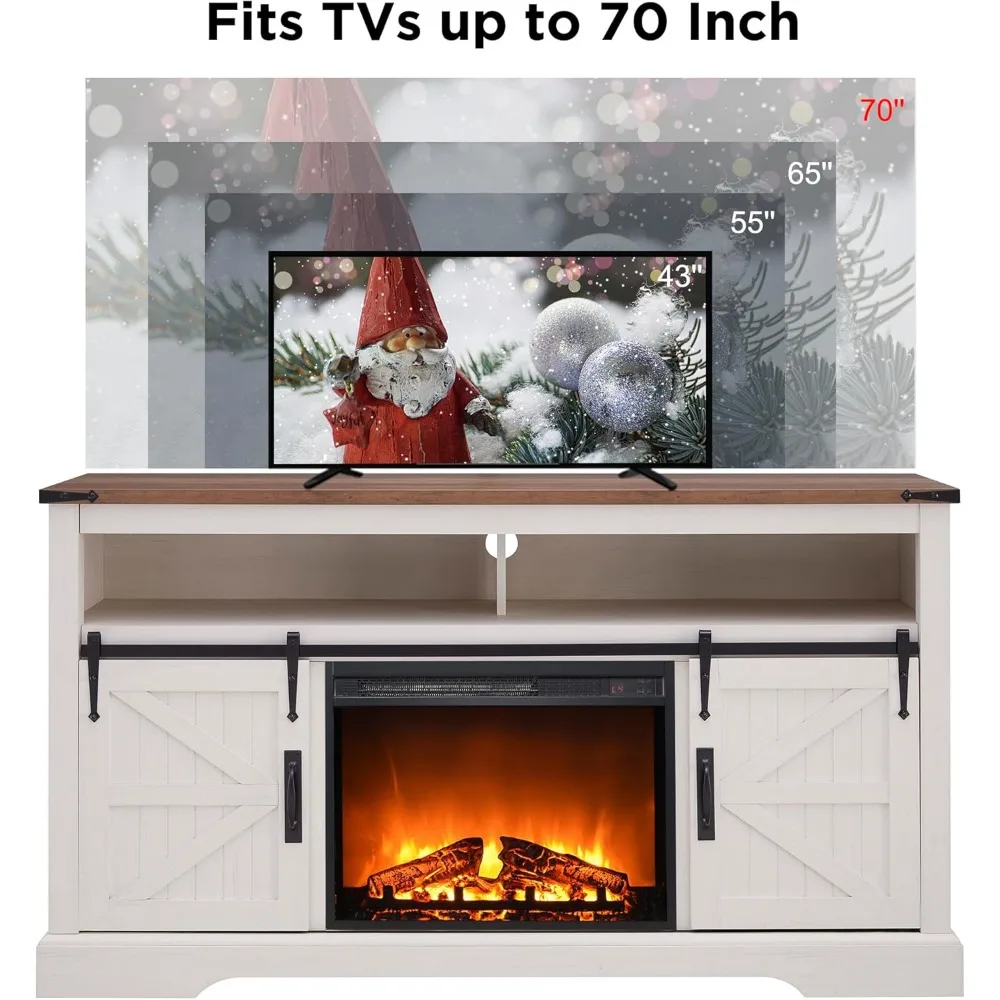 Fireplace TV Stand for 65+ Inch TV, 33" Tall Highboy Farmhouse Entertainment Center w/ 23'' Electric Fireplace, Rustic Media 5