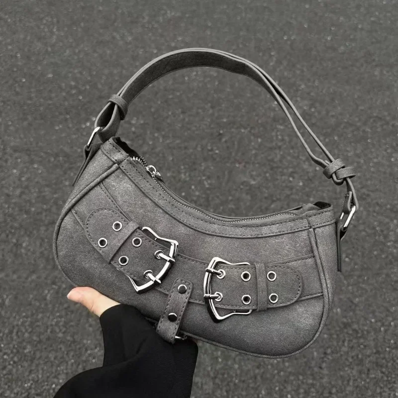 Sweet Cool Denim Grey Shoulder Bag Women Y2k Grunge Hot Girls Casual Handbag Lady Vintage Versatile Underarm Bag Autumn bolsas