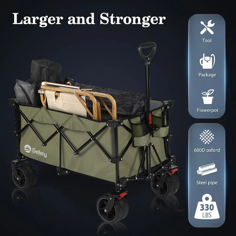 Camping cart,Sekey 220L Collapsible Foldable Wagon with 330lbs Weight Capacity, Heavy Duty Folding Utility Garden Cart with Big 4