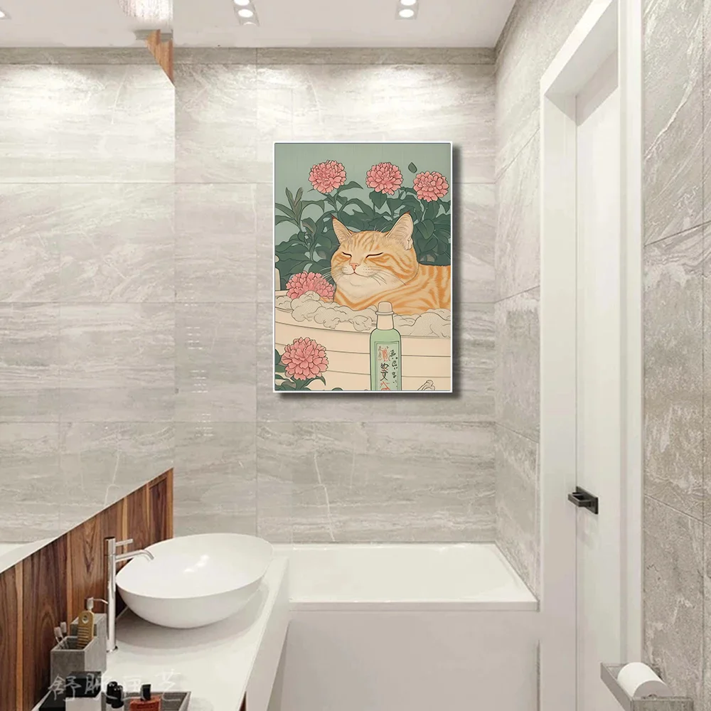 Animale giapponese bagno stampa divertente bagno poster Giappone arte della parete estetica tela pittura immagini casa soggiorno arredamento regalo 4