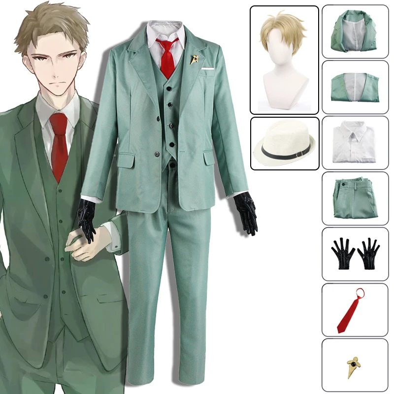 

Anime Spy X Family Loid Forger Cosplay Costume Light Green Suit Blond Wig Hat Twilight Outfit Shirt Tie Men Clothes Halloween