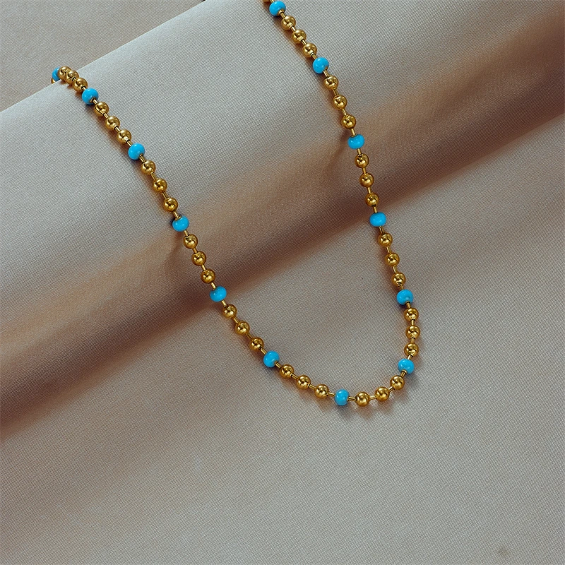 Blue Beads Necklace For Women New Vintage Girls Choker Chain - Image 2