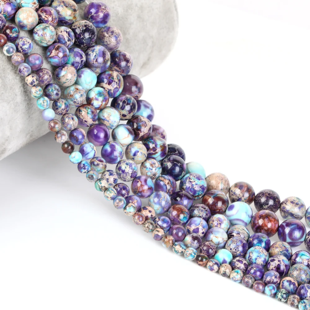 Natural Purple Blue Sea Sediment Jasper Round Beads for Jewelry Crafting - 15 Strand