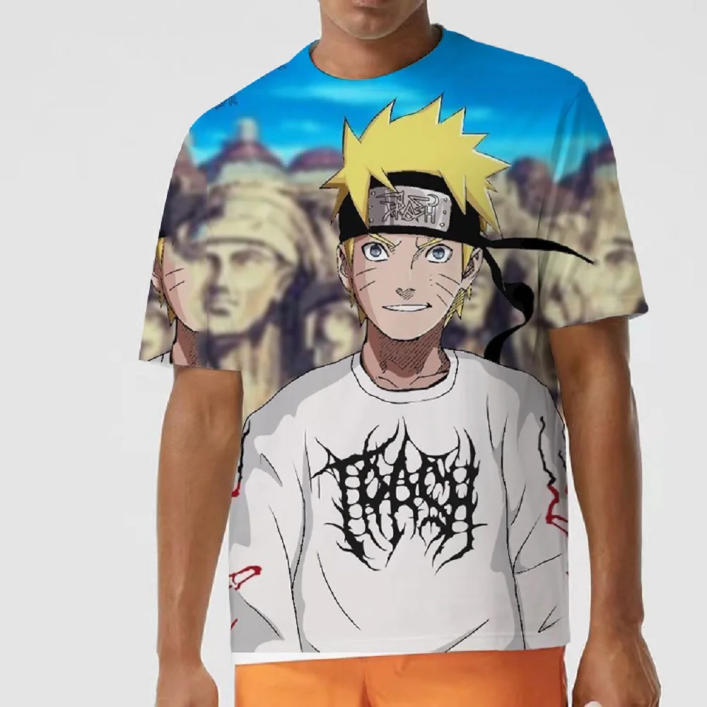 

Футболка мужская с коротким рукавом, свободная индивидуализированная мультяшная персональная одежда из аниме Наруто и Саске для учащихся средней школы, лето