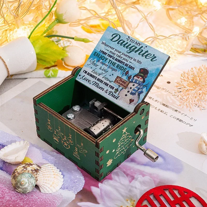 Wooden Hand Crank Music Box, Merry Christmas Theme, Jurassic Park Music Box, To My Girlfriend, Christmas Gift, New Year 2