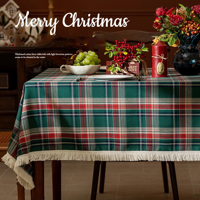 Table Cover Buffalo Checked Tassel Rectangle Plaid Polyester for Holiday Picnic Dining Room