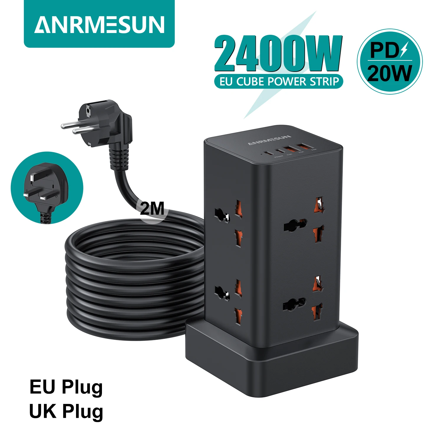 Enhanced Power Strip Tower with Surge Protection and Fast Charging (EU Plug)