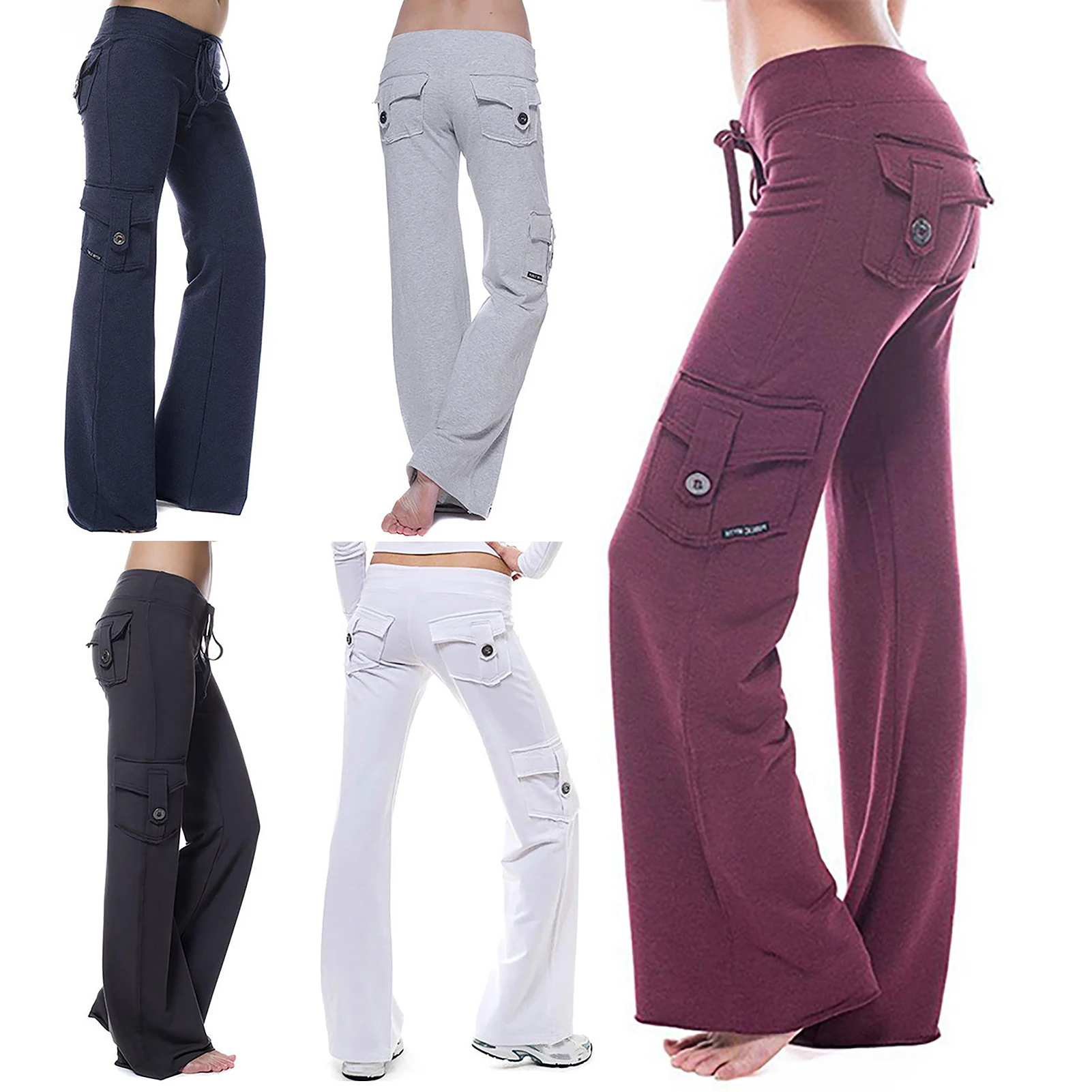 

Dropshipping Cargo Pants Women Strong Elastic Wide Leg Trousers Female Soft Joggers Sports Drawstring Straight Sweatpants