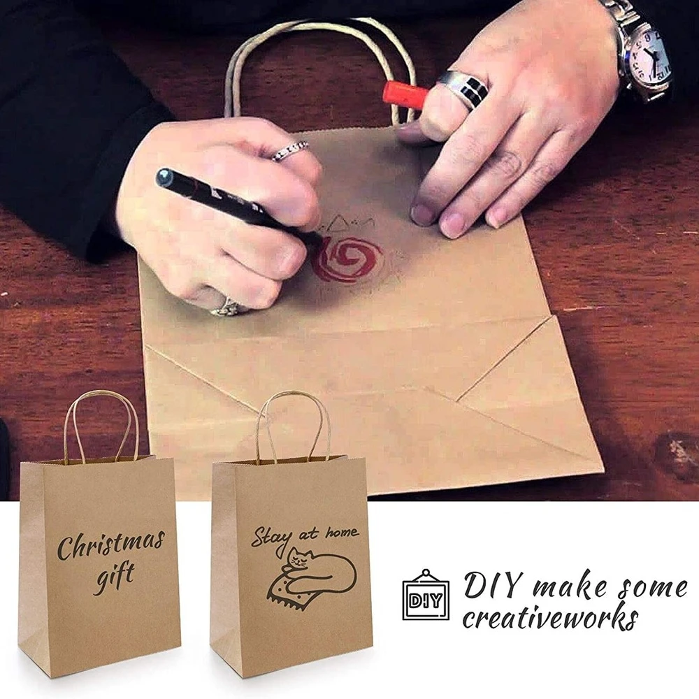 5.9x3.1x8.2 인치 종이 봉투 크래프트 가방, 생일 파티 식료품 소매 쇼핑 사업을 위한 손잡이가 있는 단색 선물 가방