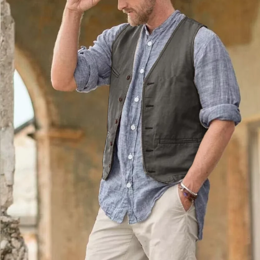 Cotton Vest Dress Vests Classic Men Vest Linen Friendly Waistcoat British Summer sleeveless Skin and Sweat Absorbing Thin Coats terno masculino