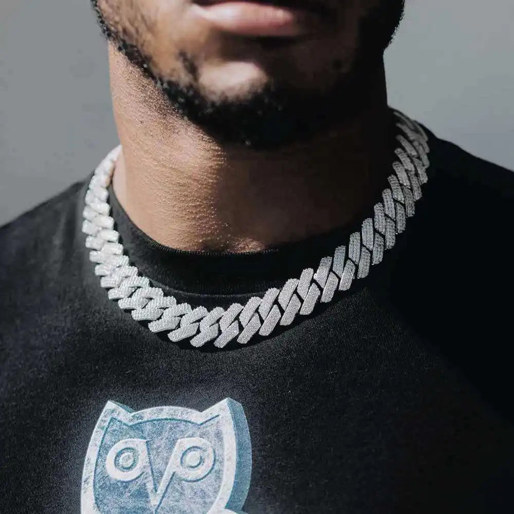 Hip Hop Jewelry 25mm Cuban Chain Necklace Gold Plated Iced Out Cz Prong Necklace Diamond Thick Cuban Link Chain For Men