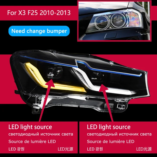 AKD Car Model for BMW X3 F25 LED Headlight Projector Lens 20102016 X4