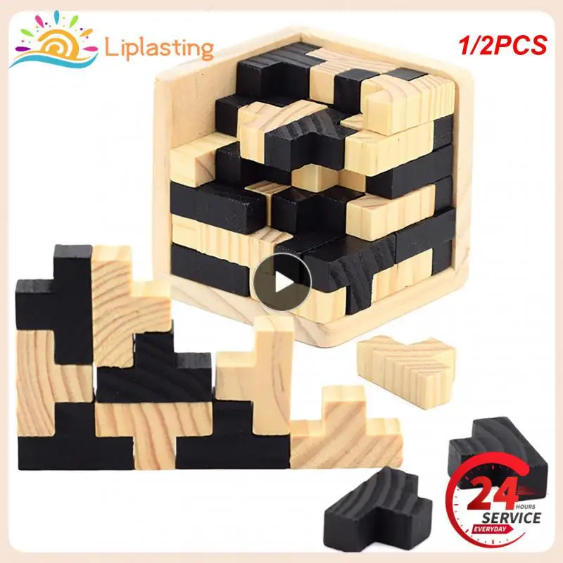 

1/2PCS Creative 3D Wooden Cube Puzzle Ming Luban Interlocking Educational Toys For Children Kids Brain Teaser Early Learning Toy