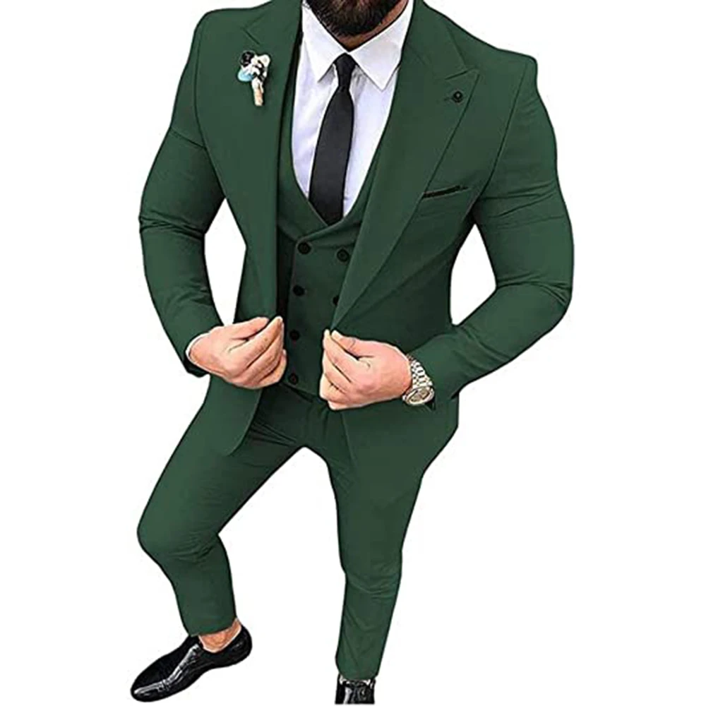Formal Suit Men 3 Piece Peak Lapel Slim Fit For Wedding Party Business Casual