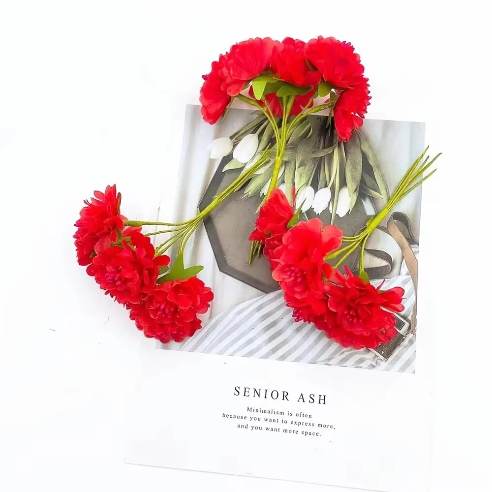 Modischer 6-Köpfiger Künstlicher Nelkenstrauß Seiden-Hortensien-Bouquet Weicher Realistischer Blumenstrauß Geschenkstrauß – Detail 3