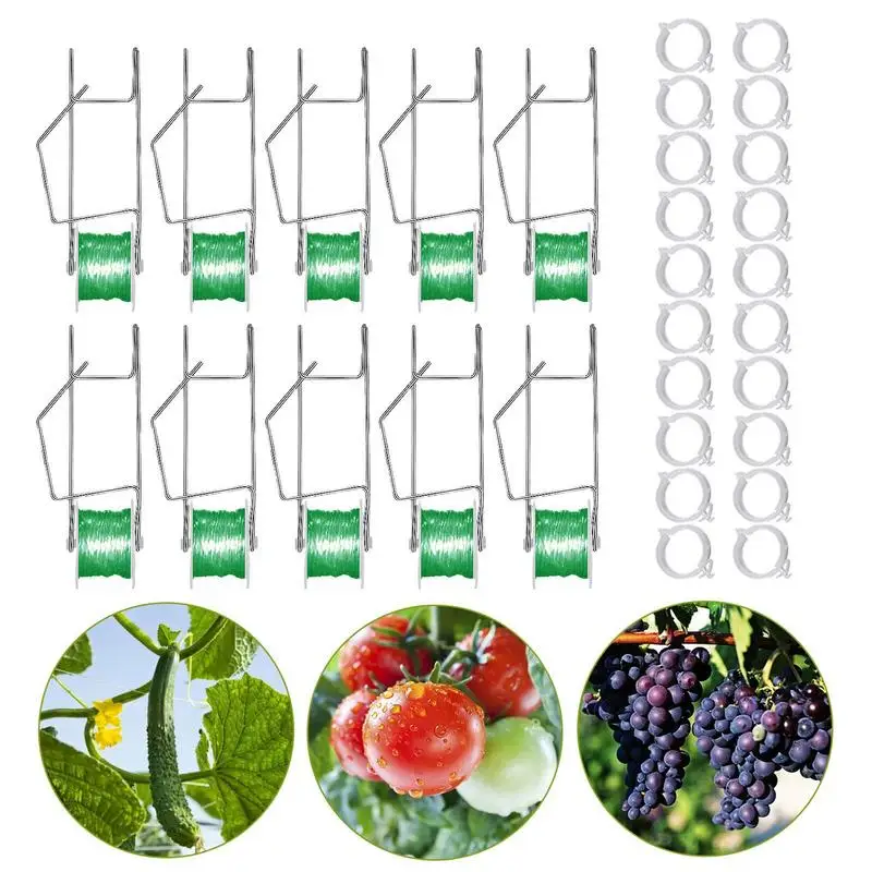 

Tomato Roller Hook 10Pcs Cucumber Hooks With 20 Clips With 15M Twine Greenhouse Flower Vine Twine Crop Trellis Kit Plant Roller