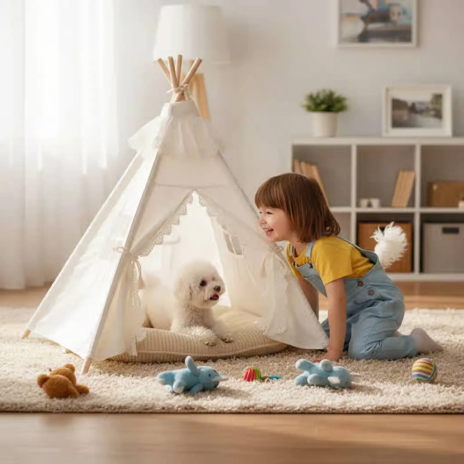 반려동물 티피 텐트 사계절용 강아지 티피 침대 고양이 텐트 침대 귀여운 레이스 디자인 휴대용 반려동물 티피 접이식 야외, 실내용