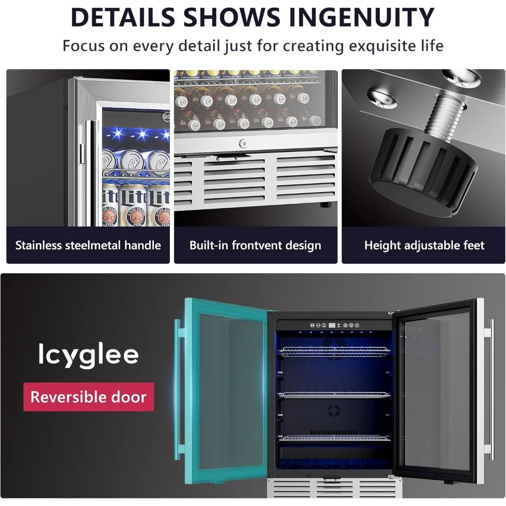 24 Inch Beverage Refrigerator, Beverage Cooler 180 Can Built-in Design, Under Counter Beer Fridge 6
