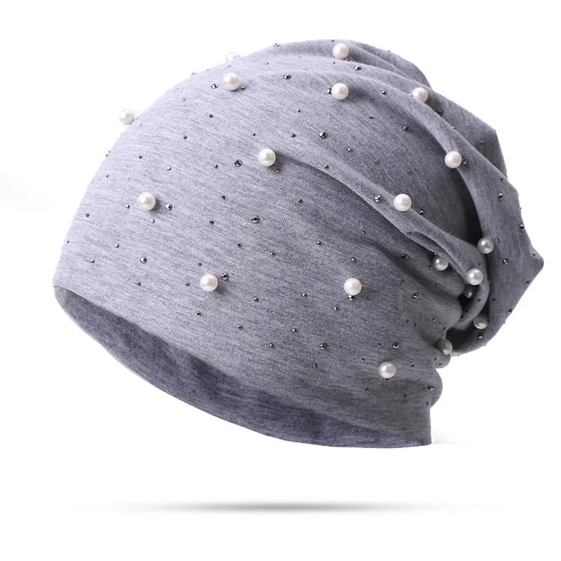 Auumn Winer lämmin pussimainen löysä pipo naiselle, Rhinesone Pearl Pearl -sohva, muokattavat pääkallohatut Casual turban Bonne_voghion.com