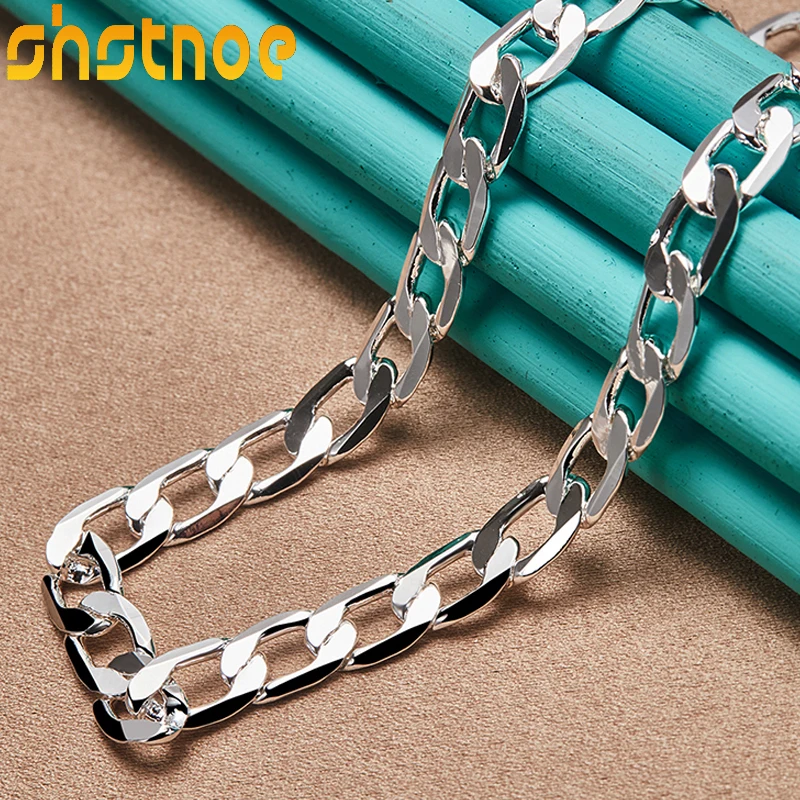 Chaîne latérale plate en argent Sterling 925, 8mm, 16/18/20/22/24 pouces, collier pour hommes et femmes, cadeau de fiançailles, de mariage, bijoux à breloques à la mode