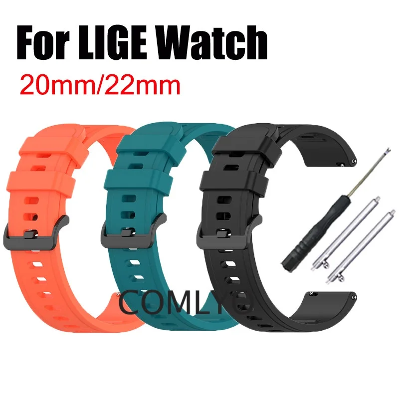 

For LIGE Watch Strap Silicone Soft Band for Women Men watches Bracelet 22mm 20mm Belt