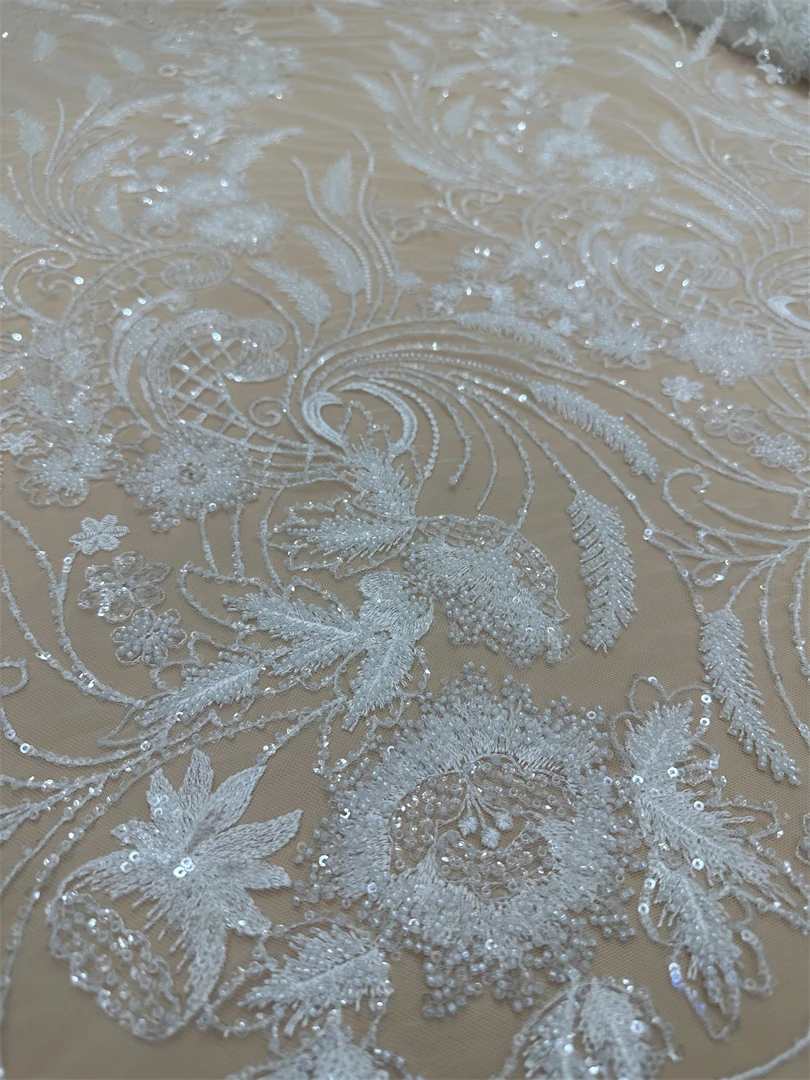

Luxury SYJ-13084315 French Tulle Lace Fabric With Sequins Beaded Embroidery African Nigerian Lace Fabric For Dress Sewing