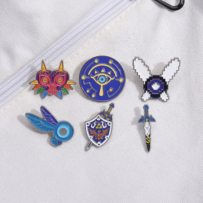 Action Adventure Game Enamel Pin Witch Hylian Shield Sword Majora Mask Brooch Lapel Badge Game Props Jewelry Gift For Fan Player