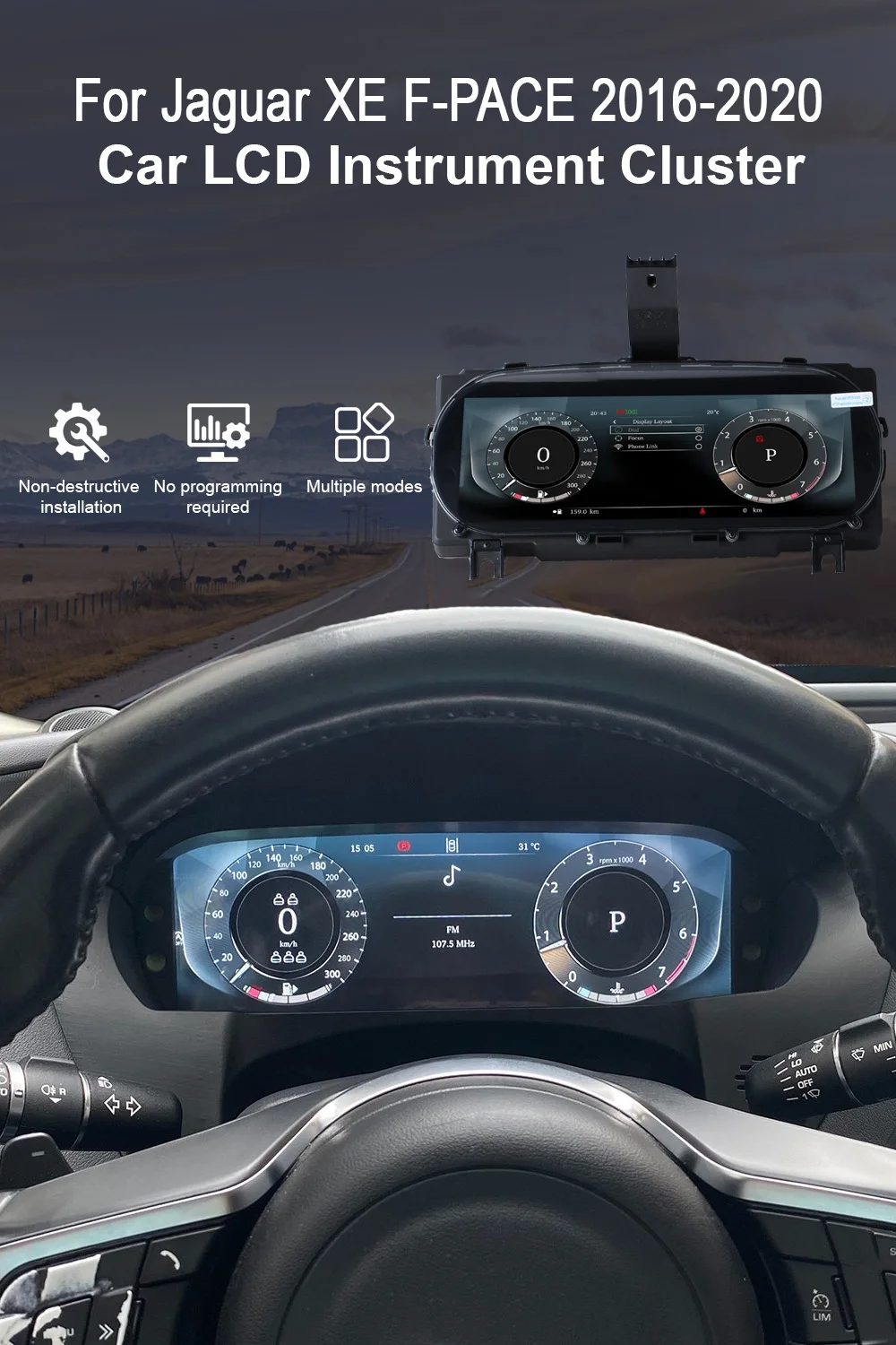 For Jaguar XE/F-PACE 2016-2020 Carplay LCD Digital Instrument Cluster Speedomete