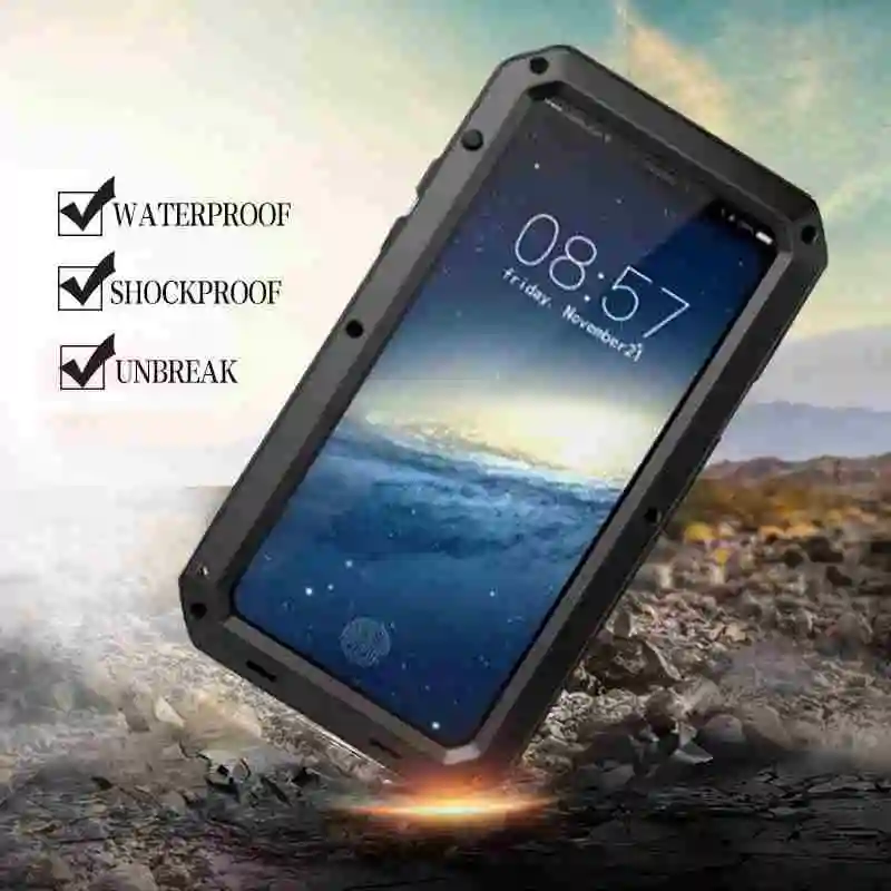 Luxury waterproof Doom Armor Shock Metal Aluminum Case for iPhone 15 14 13 12 8 7 Plus X 11 Pro XS Max XR Silicone Rugged Cover