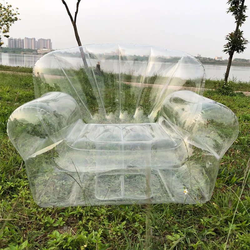 Thickened Outdoor Inflatable Camping Sofa Adult Lazy Inflatable Chair PVC Transparent Sofa Stool