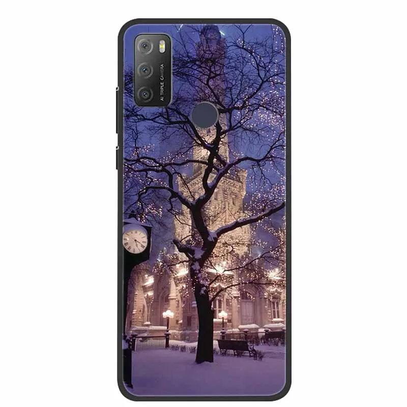 Charming Cat & Floral Design Silicone Phone Case, Black 6.52''