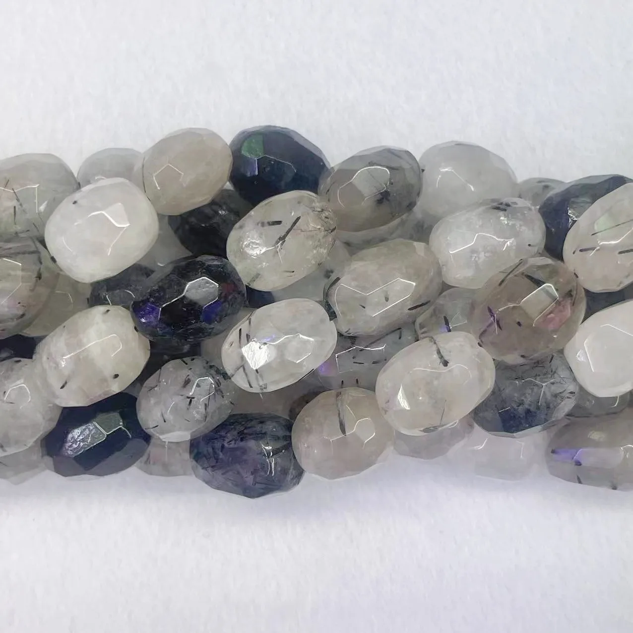 Genuine Natural Black Rutilated Quartz Round Beads Oval Faceted Loose Top Grade Hair Divergent Crystal Stone Gem For DIY Jewelry