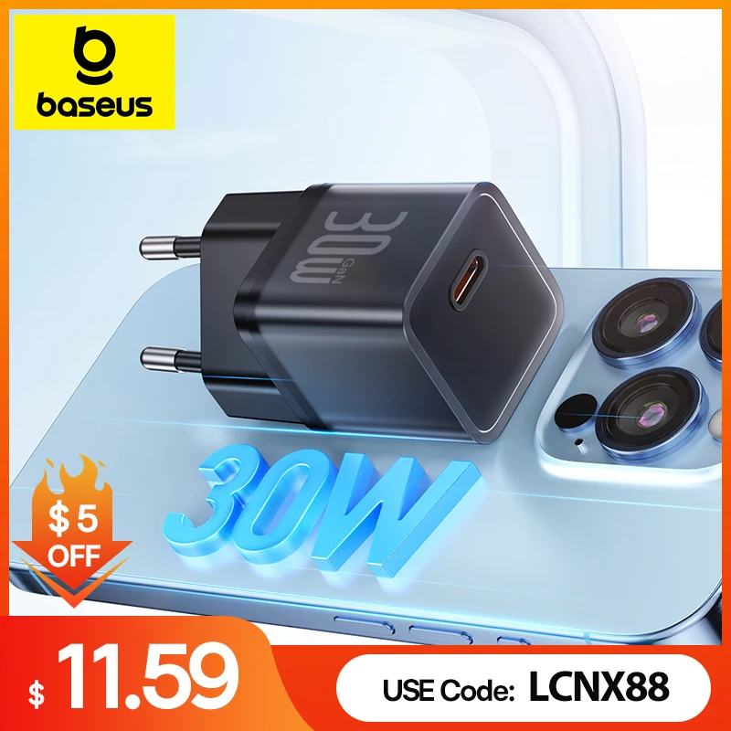Baseus 30W GaN Charger Phone charger For iPhone 15 14 13 12 USB C Charger Support PD QC PPS Fast Charging For Laptop Smartphone