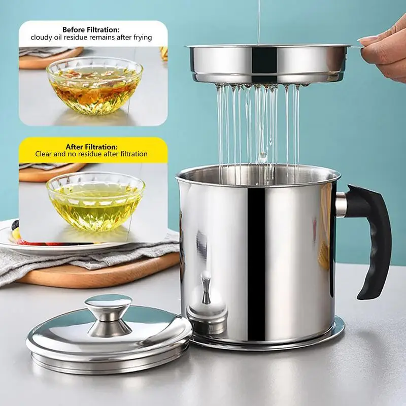 

Oil Filter Pot Grease Canister 1.4L 304 Stainless Steel Cooking Grease Container Reusable Canister Container With Filter