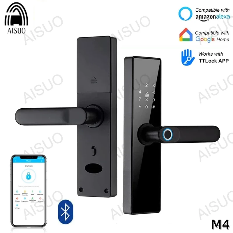 Fingerprint Door Lock Smart Door Lock Electronic Lock Smart Lock Password Lock AISUO M4 TT LOCK Bluetooth Smart Door Lock with Fingerprint Password IC Card Key