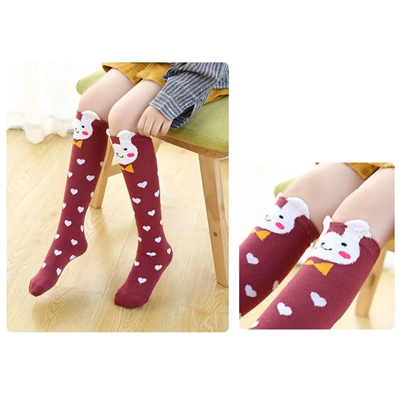 Infant Kids Girls Knee High Socks Cartoon Animal Print Elastic Uniform Tube Stockings Children Long Socks for Toddler Baby