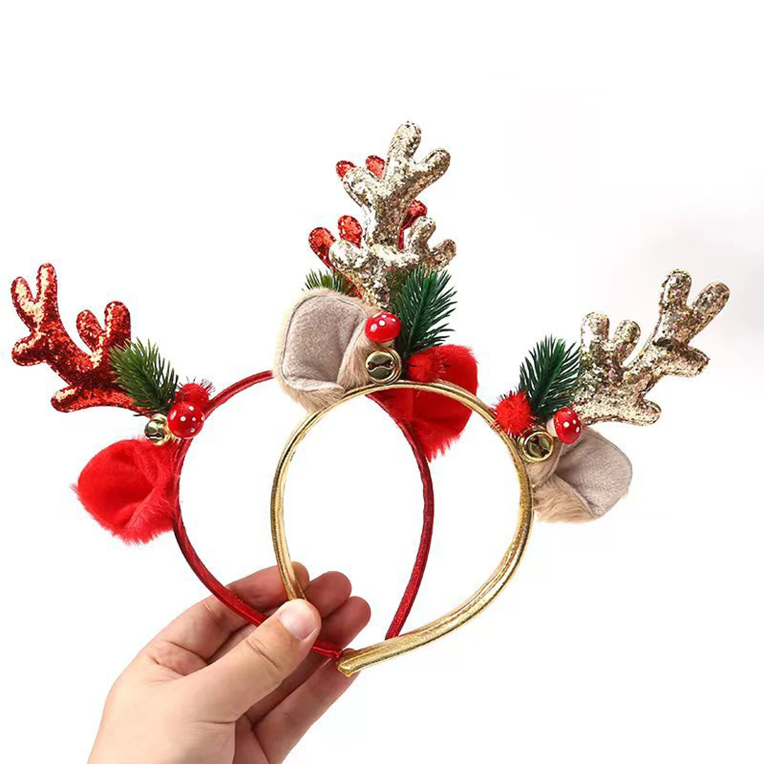 

Christmas Deer Antlers Headband Cute Reindeer Antlers Headband For Women Glitter Antlers Plush Ears Bell Head Buckle Christmas