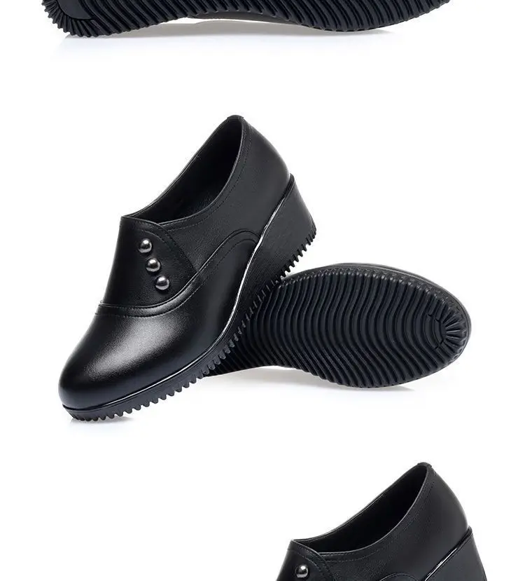 New Arrival Mom Wedges Platform Shoes for Women 2022 Black Leather Sneaker Woman Nurse Shoes Summer Flats